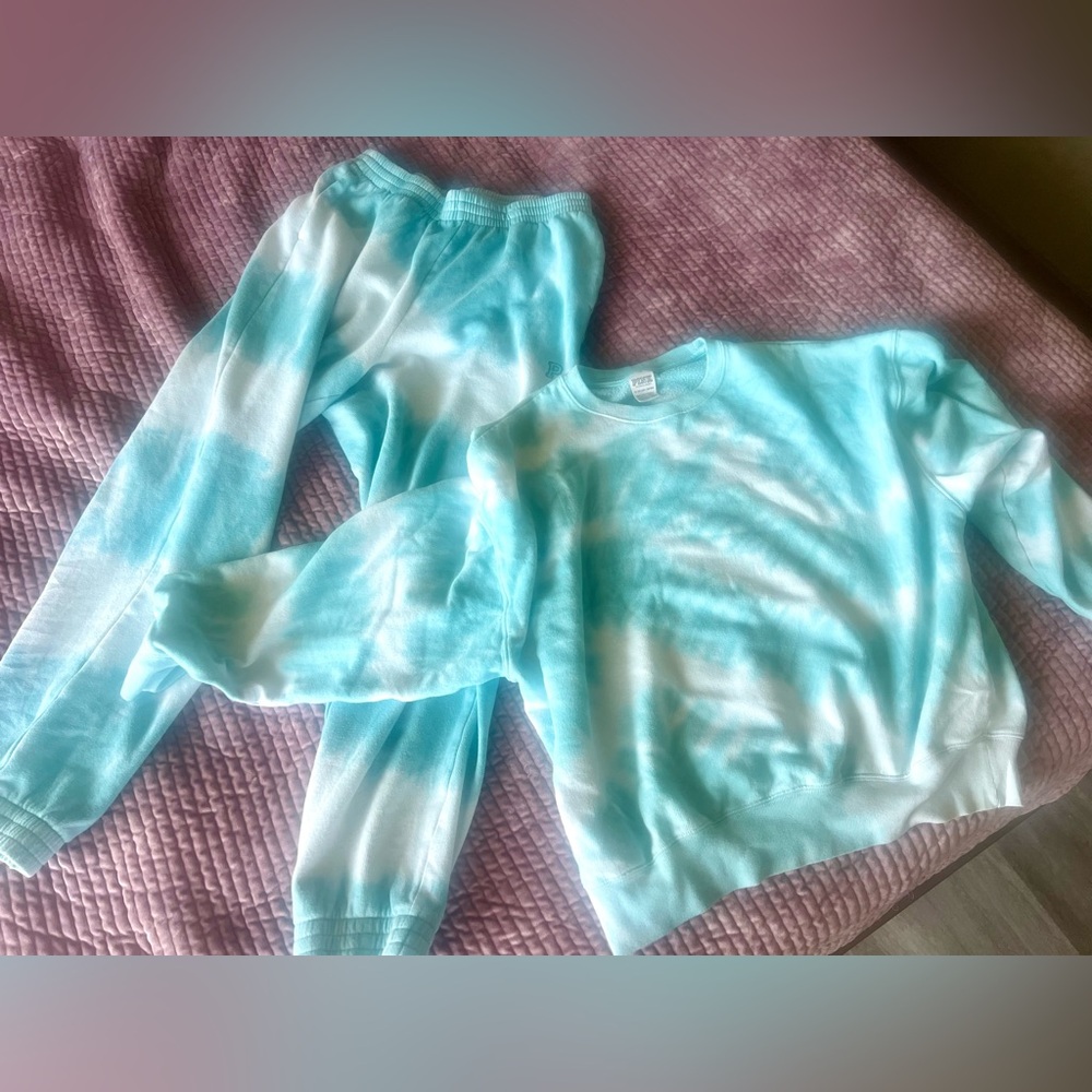 🩵 Victoria’s Secret Pink Oversized sweat set blue white tie die xsmall medium